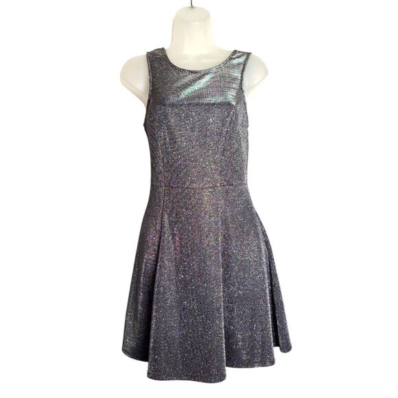 Speechless Womens Glittery Skater Dress Metallic Sleeveless Glam Party Rock XS - Picture 1 of 12